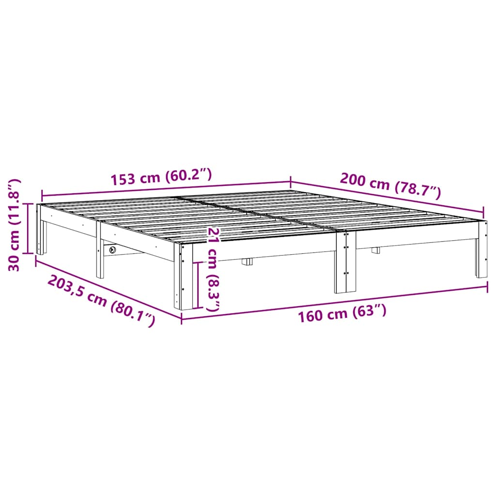 Cadre de lit sans matelas cire marron 160x200cm bois pin massif