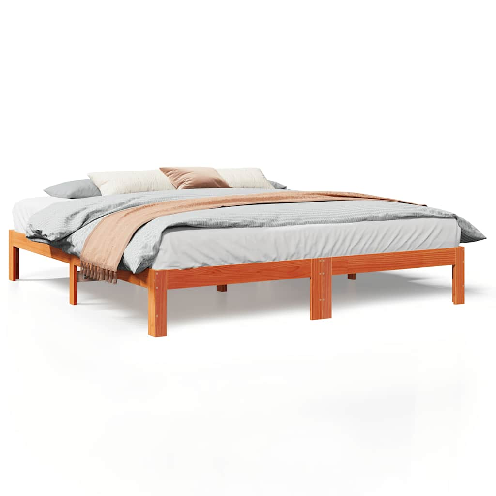 Cadre de lit sans matelas cire marron 180x200cm bois pin massif