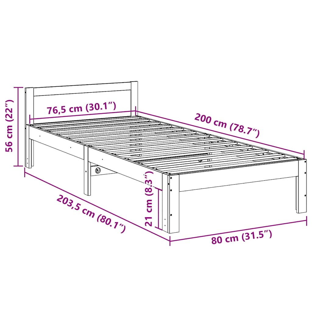 Cadre de lit sans matelas cire marron 80x200 cm bois pin massif