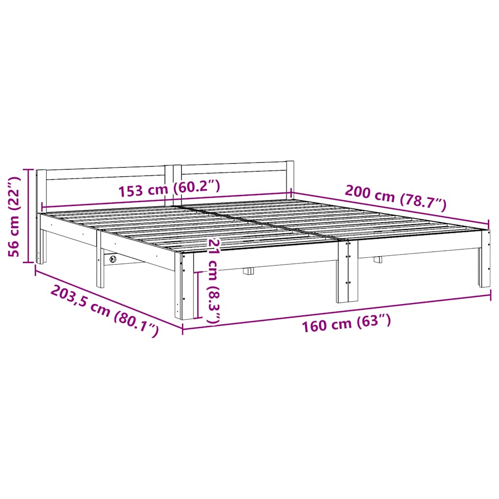 Bed frame without mattress 160x200 cm solid pine wood