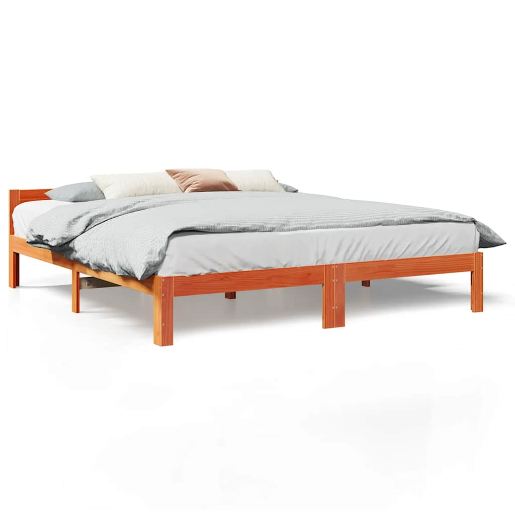 Cadre de lit sans matelas cire marron 160x200cm bois pin massif