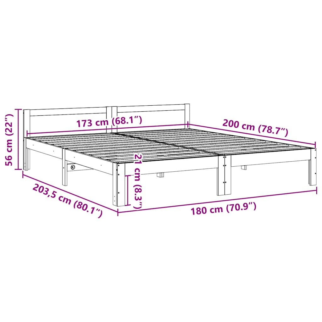 Bed frame without mattress 180x200 cm solid pine wood