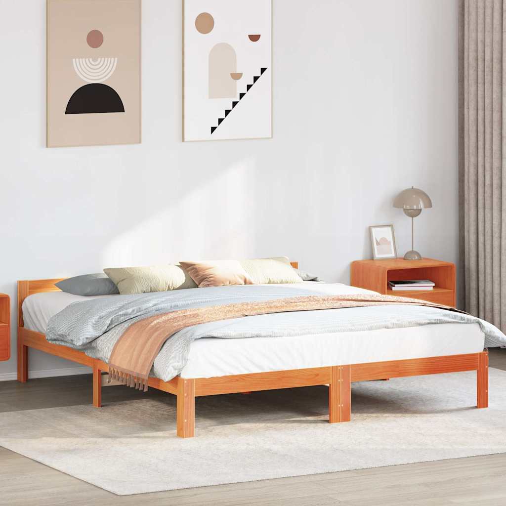 Cadre de lit sans matelas cire marron 180x200cm bois pin massif