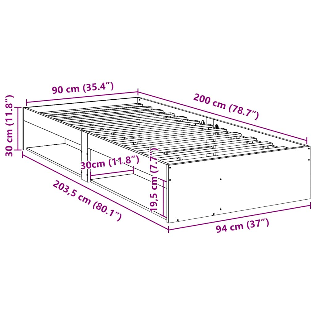 Lit de jour sans matelas cire marron 90x200 cm bois pin massif