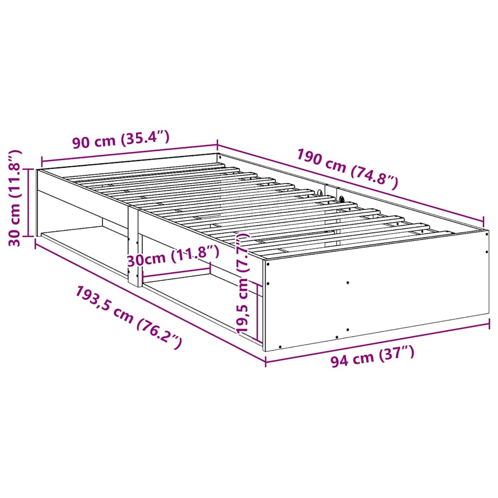 Lit de jour sans matelas cire marron 90x190 cm bois pin massif