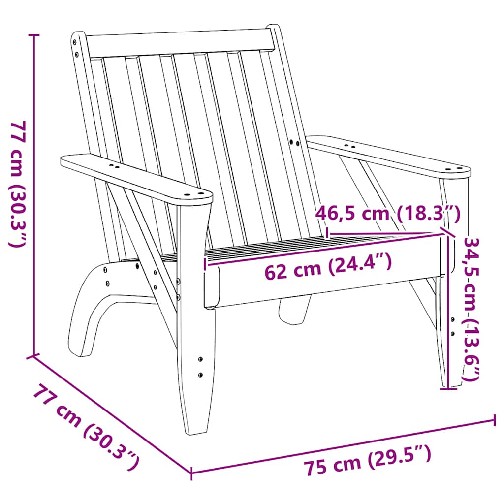 Chaise de jardin adirondack 75x77x77 cm bois massif de pin