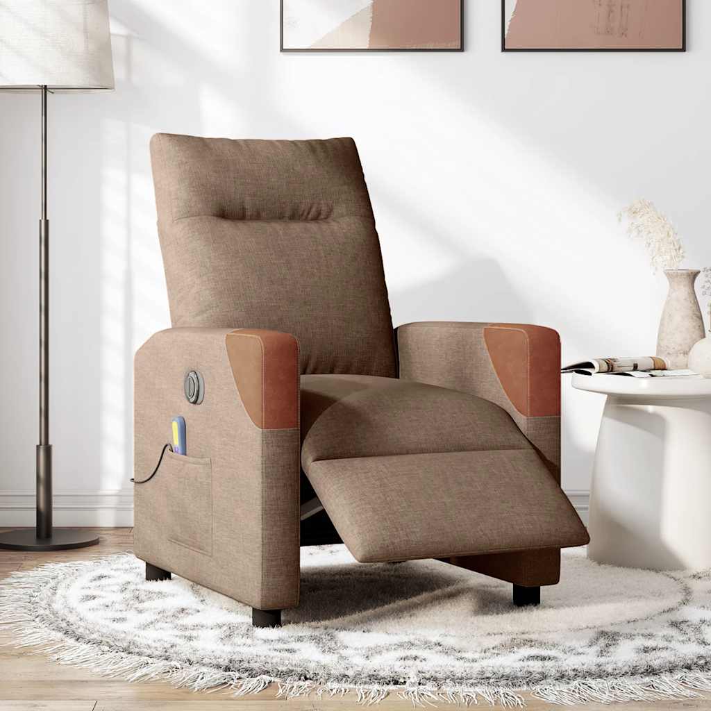 Fauteuil inclinable de massage électrique marron tissu