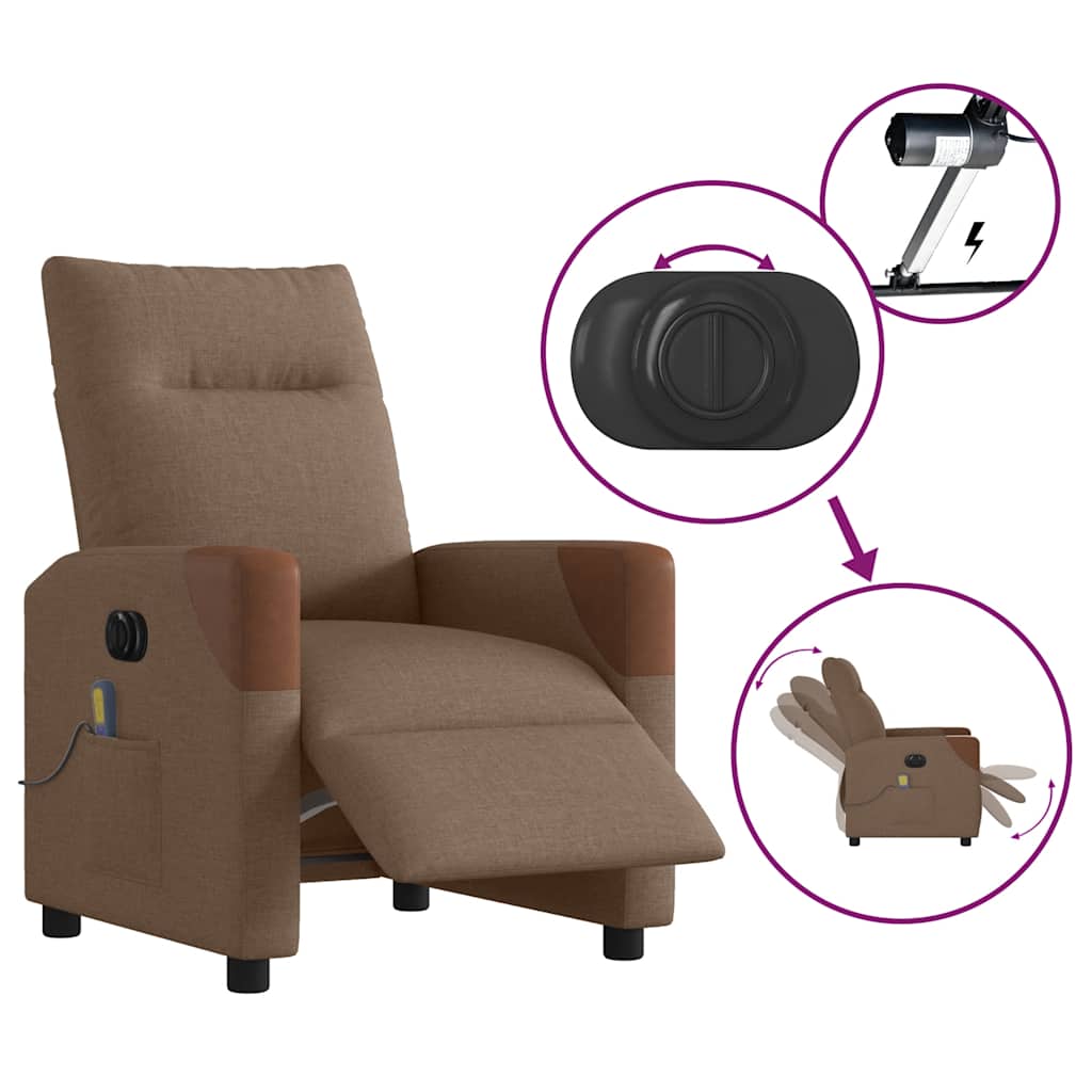 Fauteuil inclinable de massage électrique marron tissu