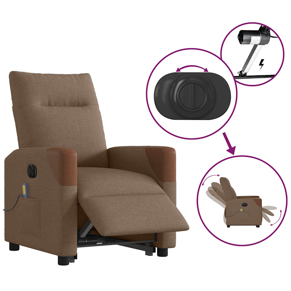 Fauteuil inclinable de massage électrique Marron Tissu