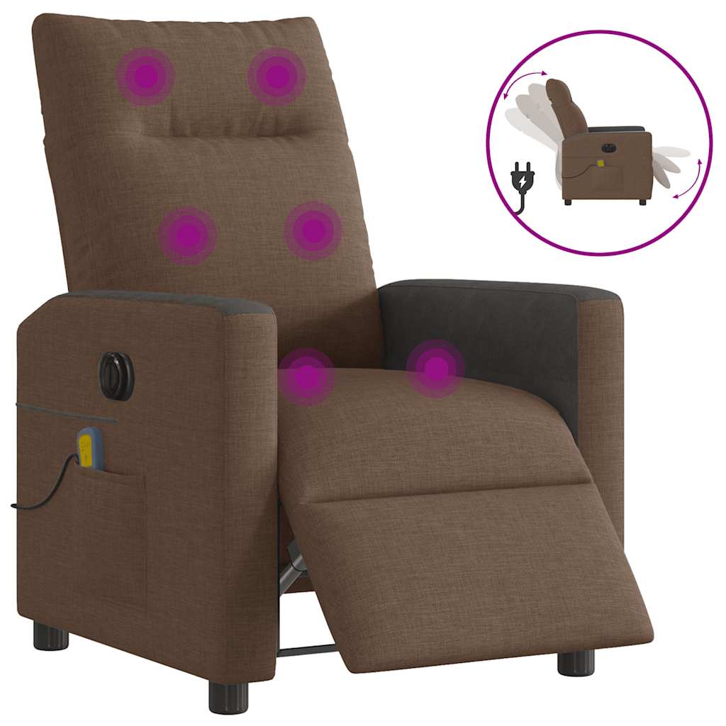 Fauteuil inclinable de massage électrique marron tissu