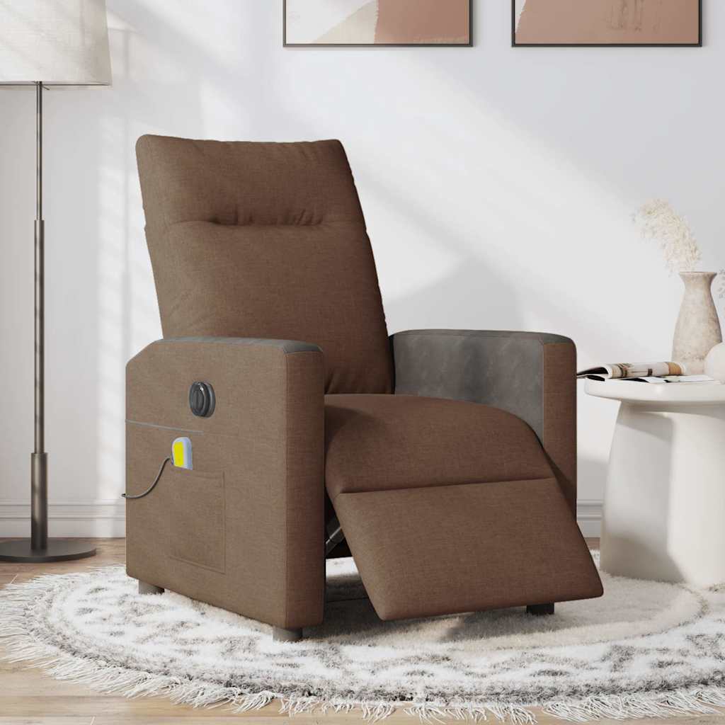 Fauteuil inclinable de massage électrique marron tissu