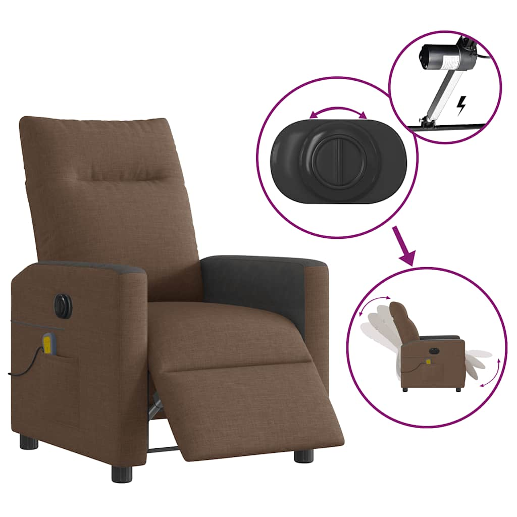 Fauteuil inclinable de massage électrique marron tissu