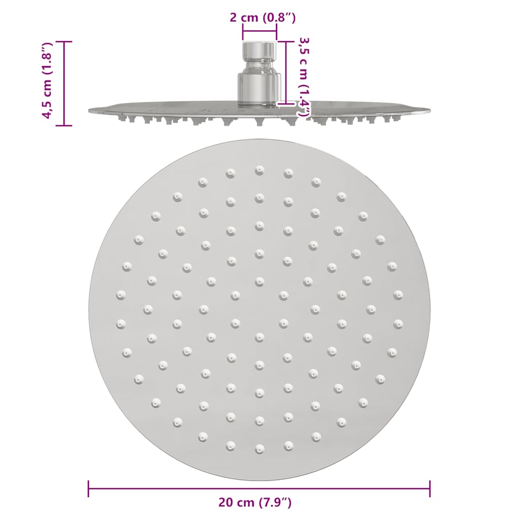 Pomme de douche pluie acier inoxydable 304 20 cm ronde