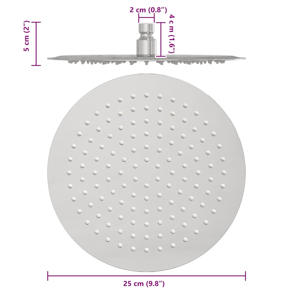 Pomme de douche pluie acier inoxydable 304 25 cm ronde