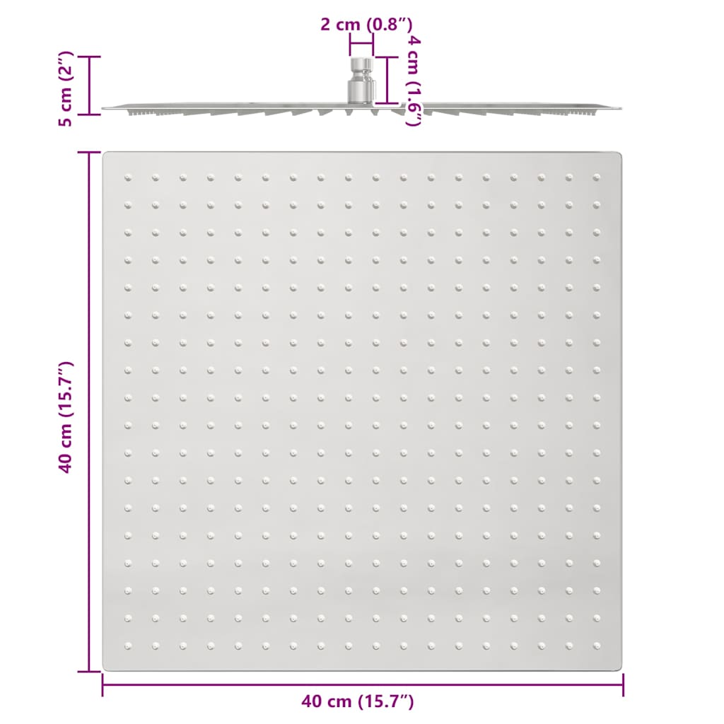 Pomme de douche pluie acier inoxydable 304 40x40 cm carrée