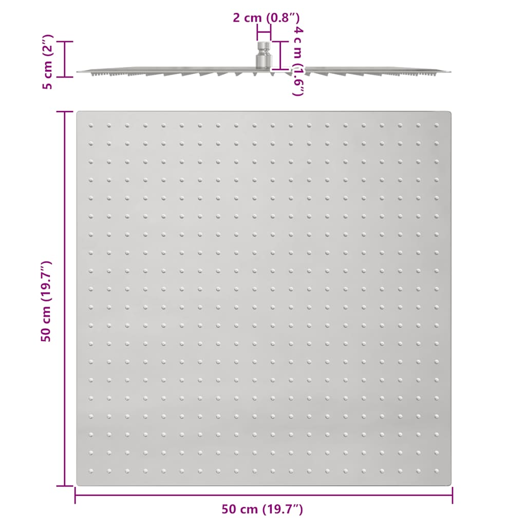 Pomme de douche pluie acier inoxydable 304 50x50 cm carrée