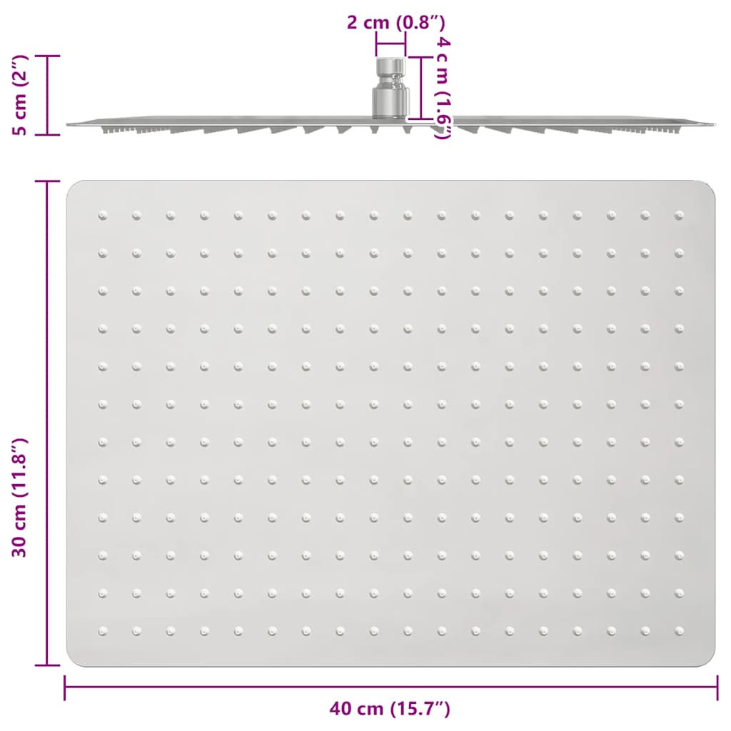 Pomme de douche pluie Inox 304 40x30 cm Rectangulaire