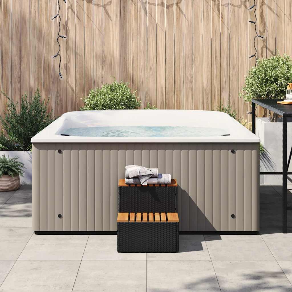 Black hot tub step 50x50x50.5cm solid acacia polyrattan