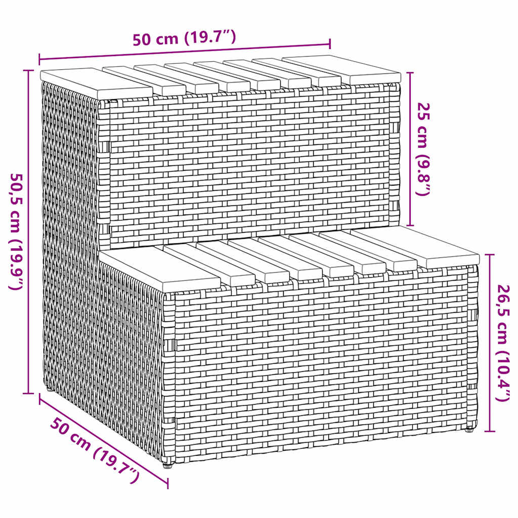 Black hot tub step 50x50x50.5cm solid acacia polyrattan