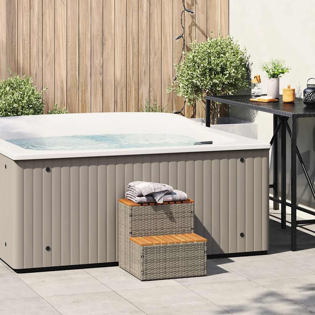 Grey hot tub step 50x50x50.5cm solid acacia polyrattan