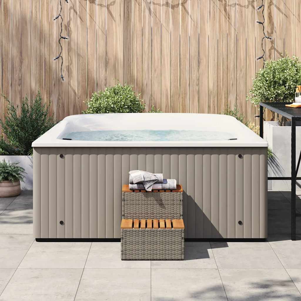 Grey hot tub step 50x50x50.5cm solid acacia polyrattan