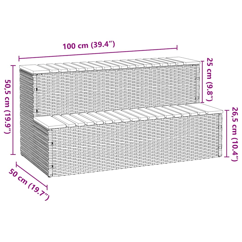 Grey whirlpool bath step 100x50x50.5 cm solid acacia polyrattan