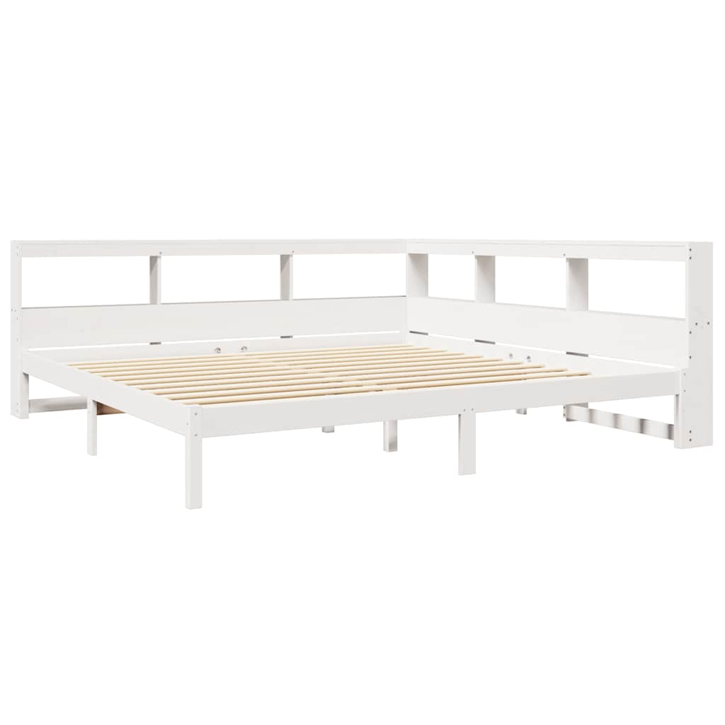 Lit bibliothèque sans matelas blanc 200x200 cm bois pin massif