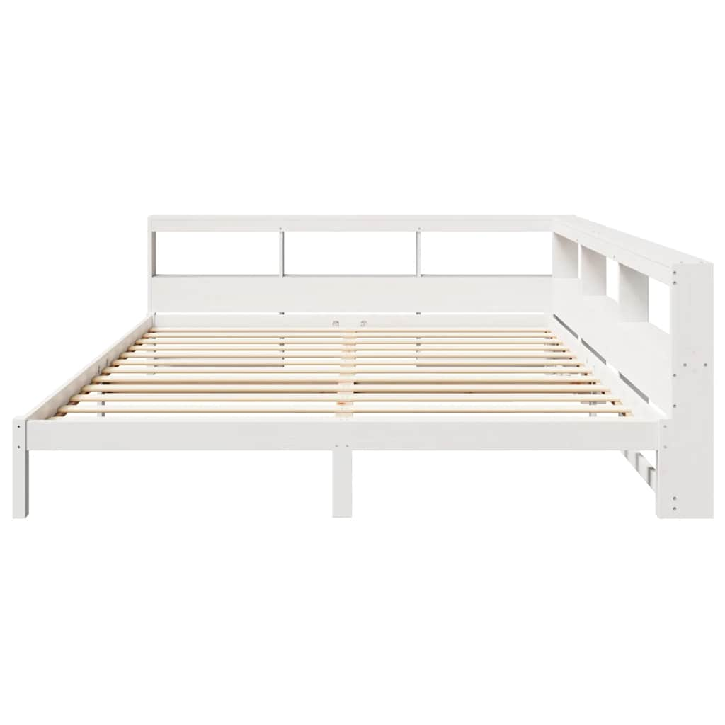 Lit bibliothèque sans matelas blanc 200x200 cm bois pin massif