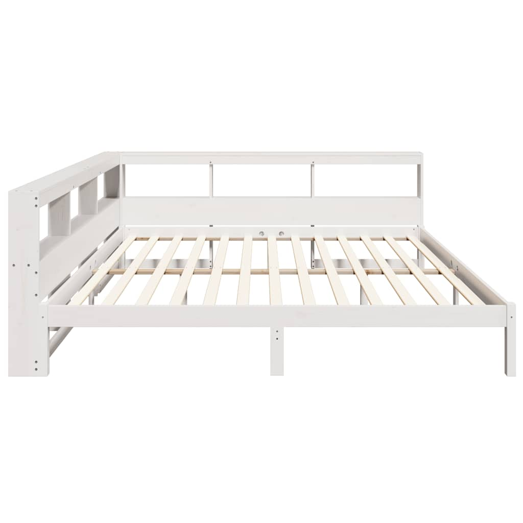 Lit bibliothèque sans matelas blanc 200x200 cm bois pin massif