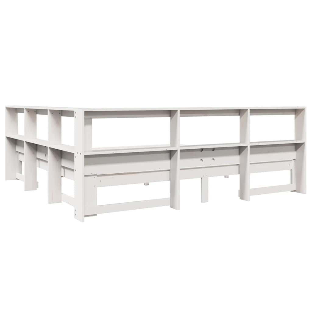 Lit bibliothèque sans matelas blanc 200x200 cm bois pin massif