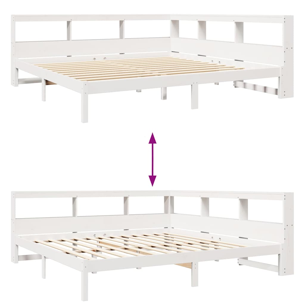 Lit bibliothèque sans matelas blanc 200x200 cm bois pin massif