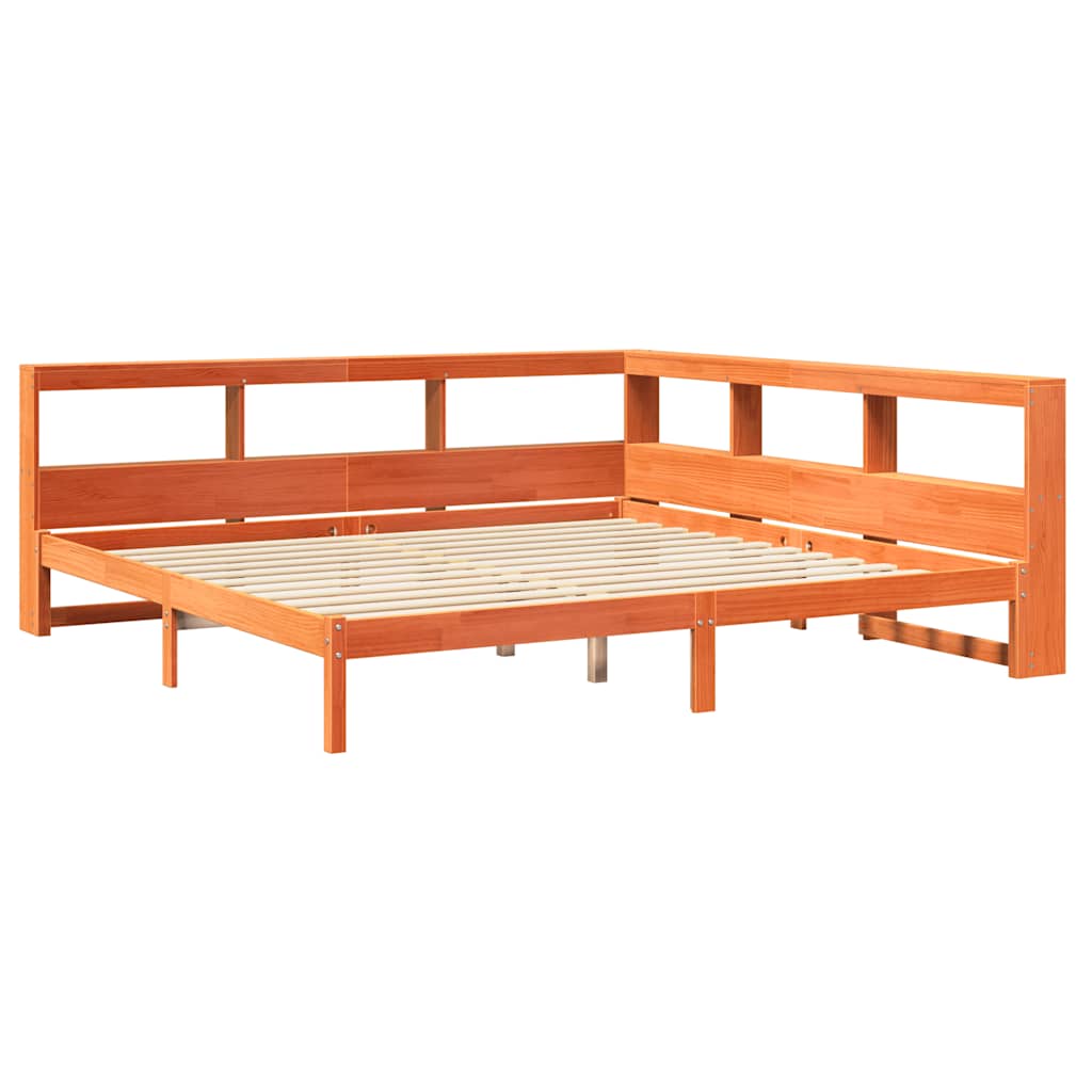 Lit bibliothèque sans matelas cire marron 200x200 cm pin massif