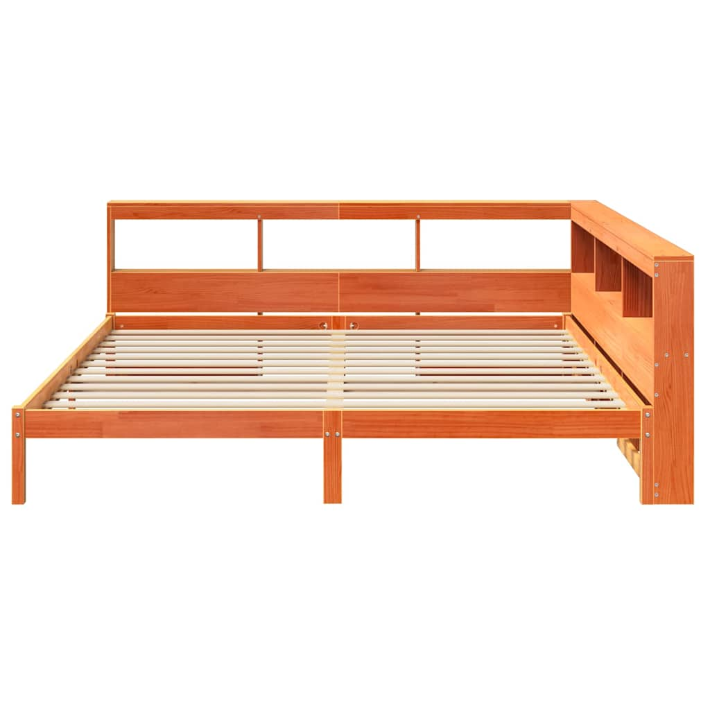 Lit bibliothèque sans matelas cire marron 200x200 cm pin massif