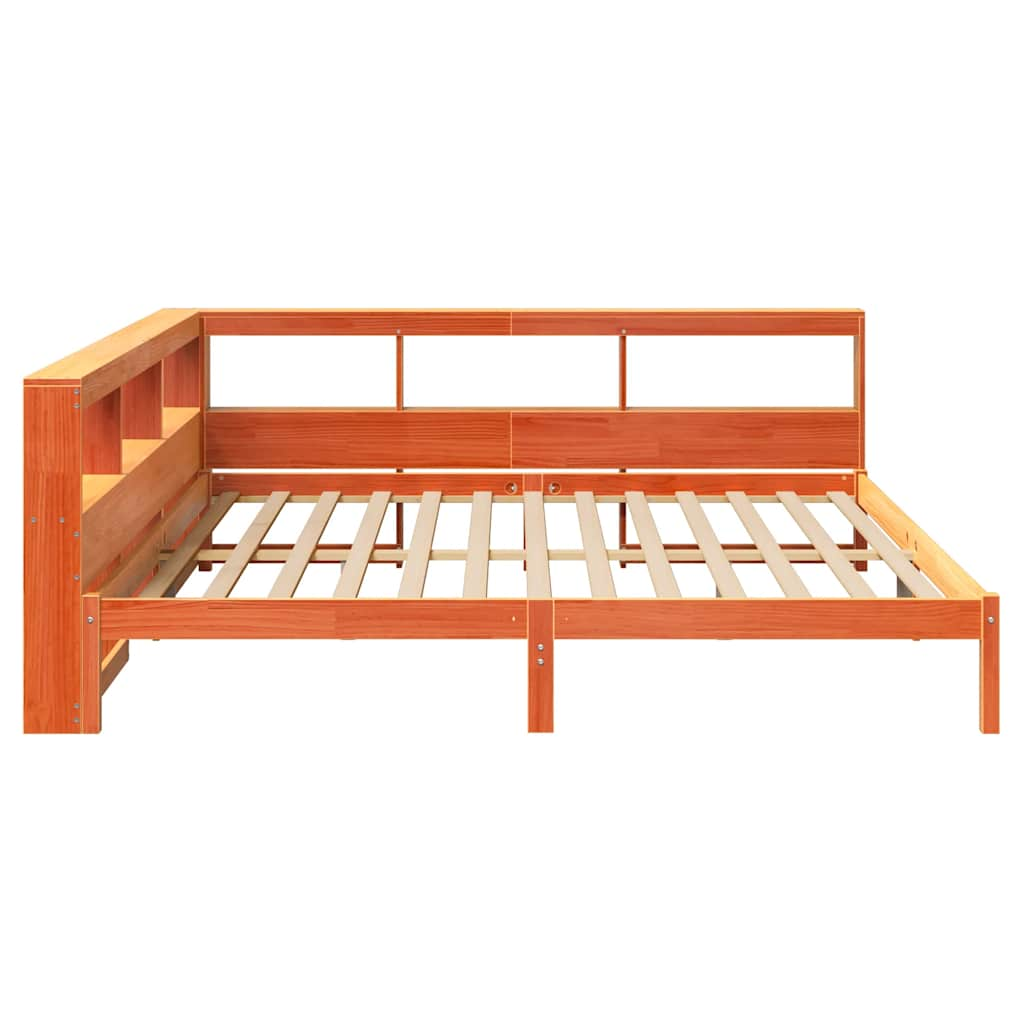 Lit bibliothèque sans matelas cire marron 200x200 cm pin massif