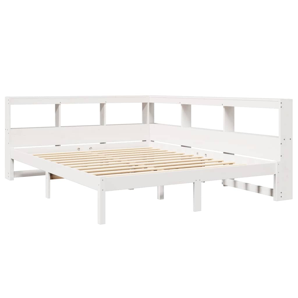 Lit bibliothèque sans matelas blanc 160x200 cm bois pin massif