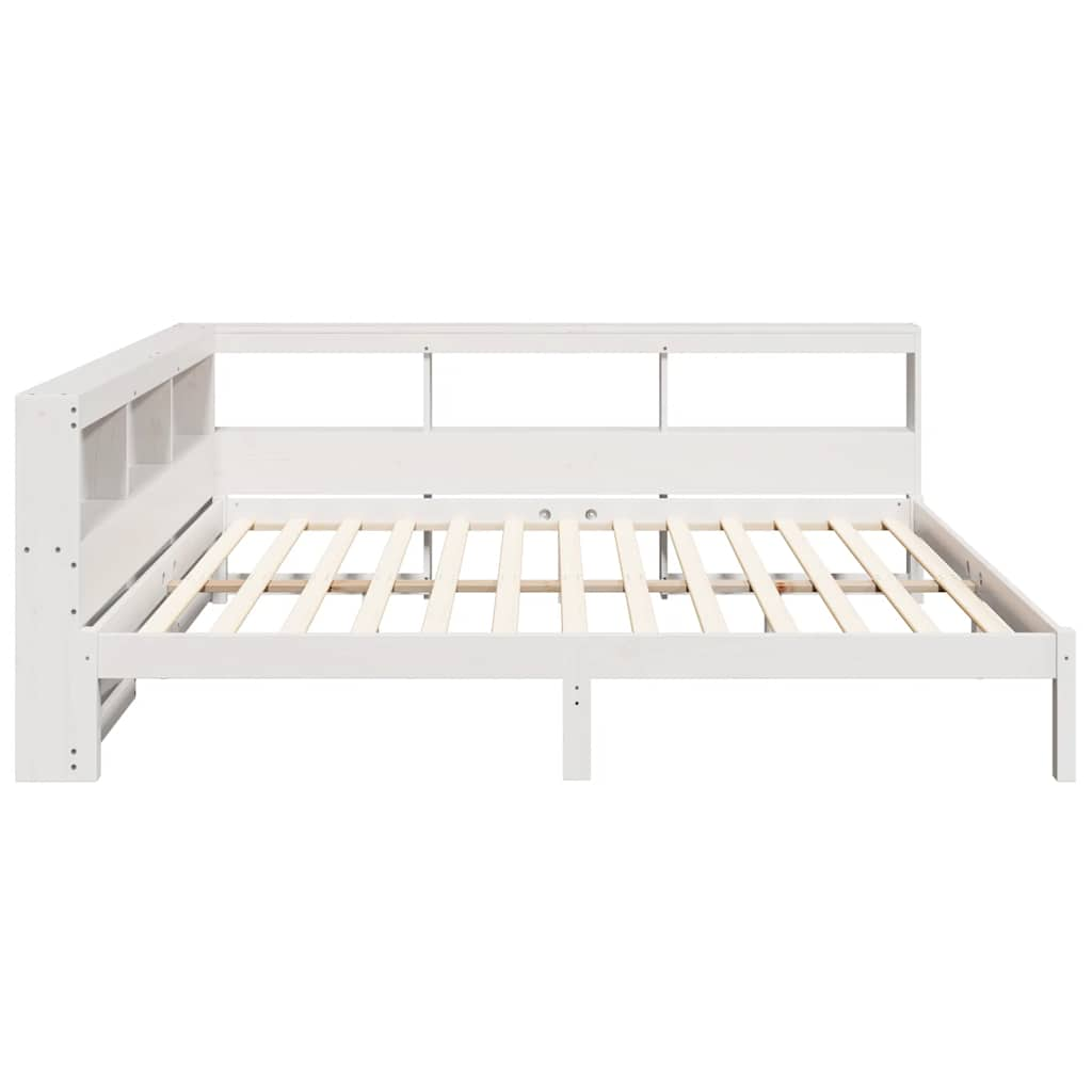 Lit bibliothèque sans matelas blanc 160x200 cm bois pin massif