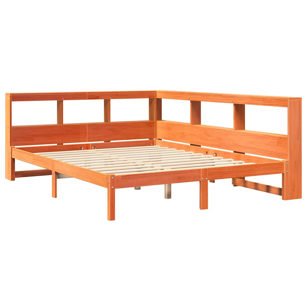 Lit bibliothèque sans matelas cire marron 160x200 cm pin massif