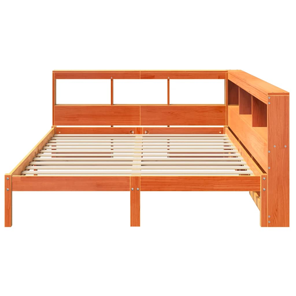 Lit bibliothèque sans matelas cire marron 160x200 cm pin massif