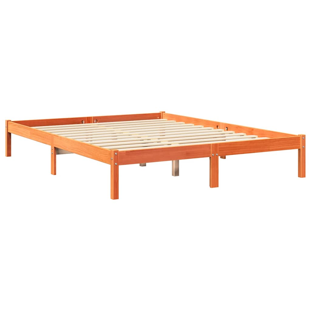 Lit bibliothèque sans matelas cire marron 160x200 cm pin massif