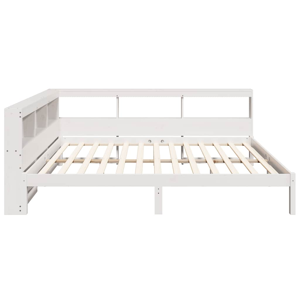 Lit bibliothèque sans matelas blanc 150x200 cm bois pin massif