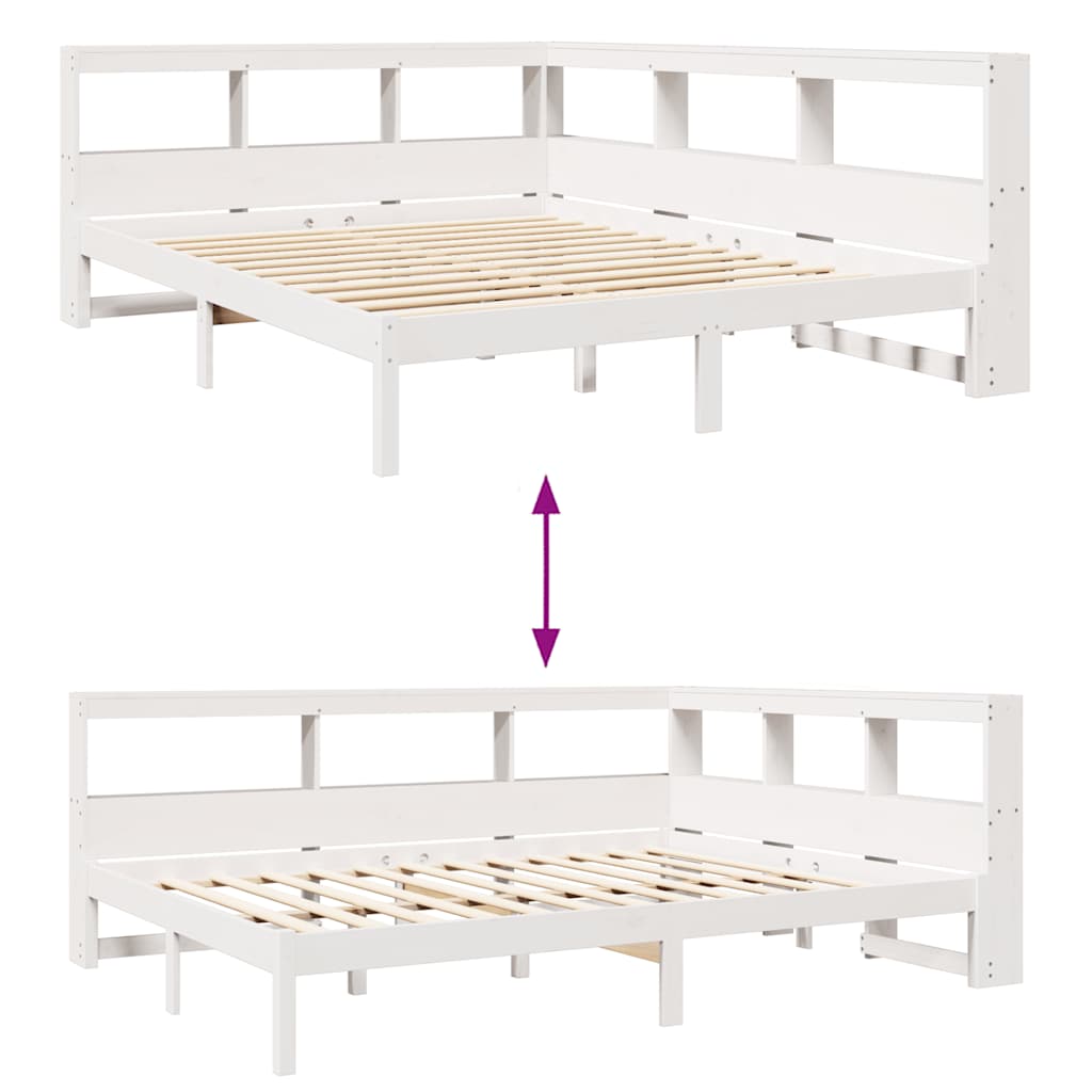 Lit bibliothèque sans matelas blanc 150x200 cm bois pin massif