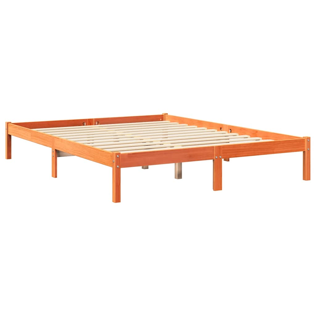 Lit bibliothèque sans matelas cire marron 150x200 cm pin massif