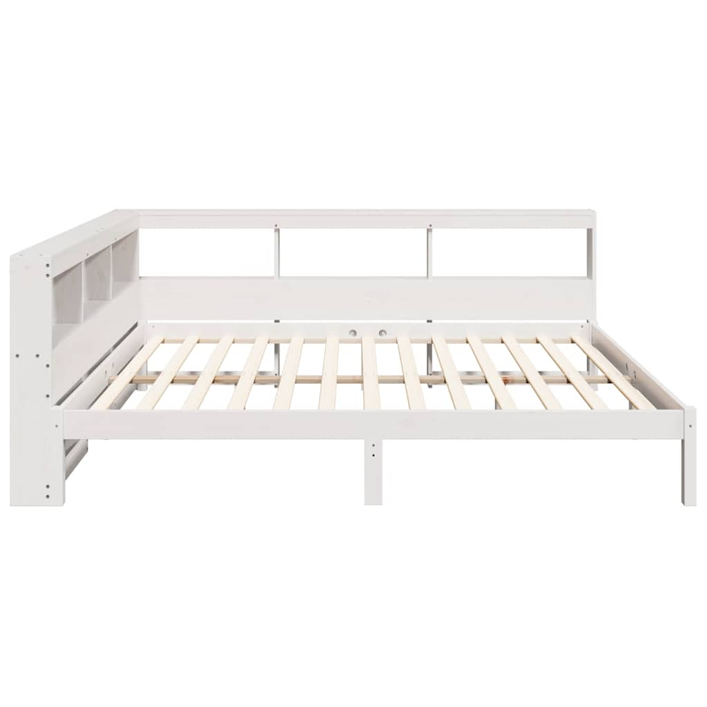 Lit bibliothèque sans matelas blanc 140x200 cm bois pin massif