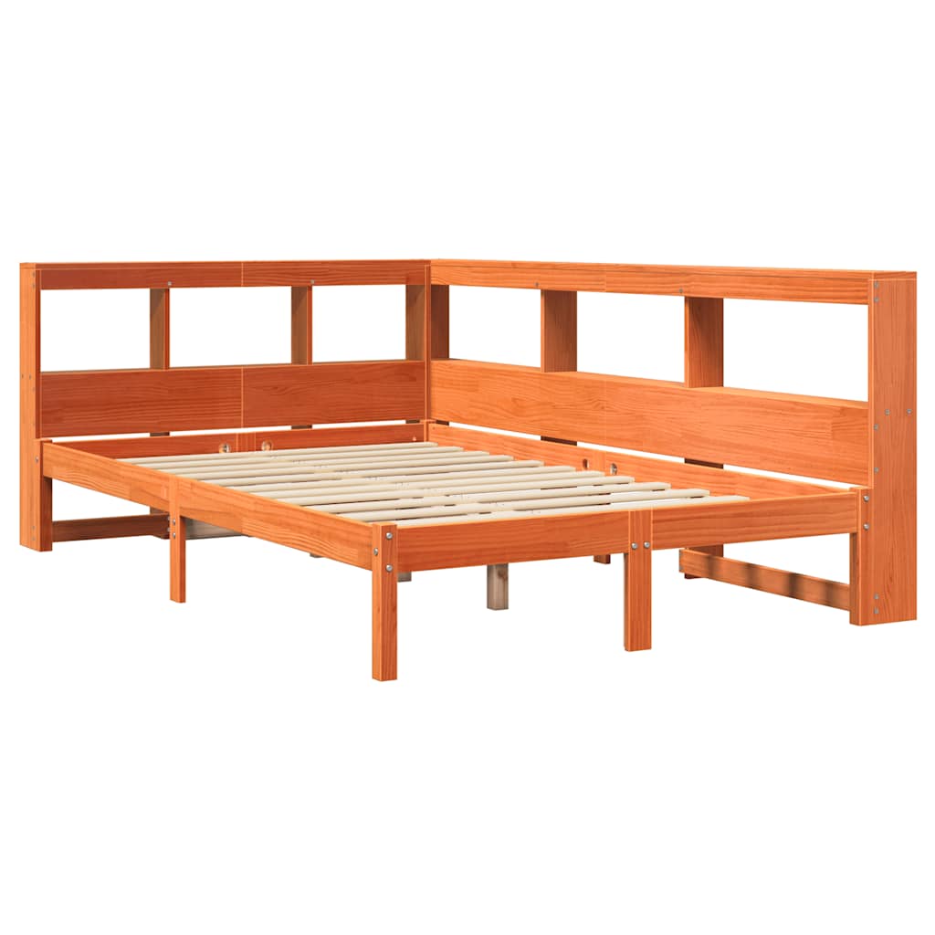 Lit bibliothèque sans matelas cire marron 120x200 cm pin massif