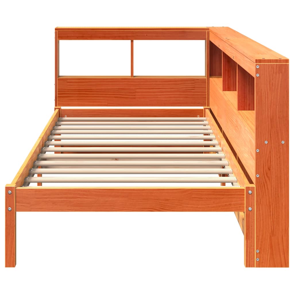 Lit bibliothèque sans matelas cire marron 100x200 cm pin massif