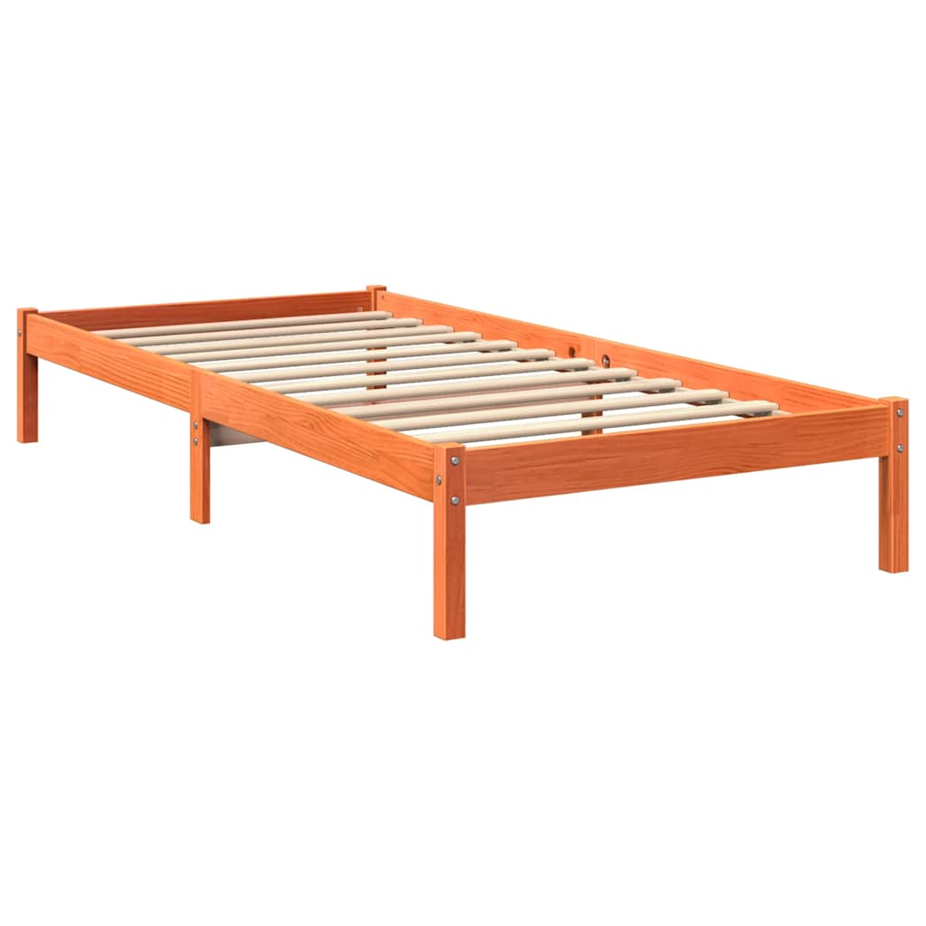 Lit bibliothèque sans matelas cire marron 100x200 cm pin massif