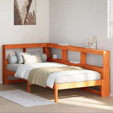 Library bed without brown wax mattress 90x200 cm solid pine