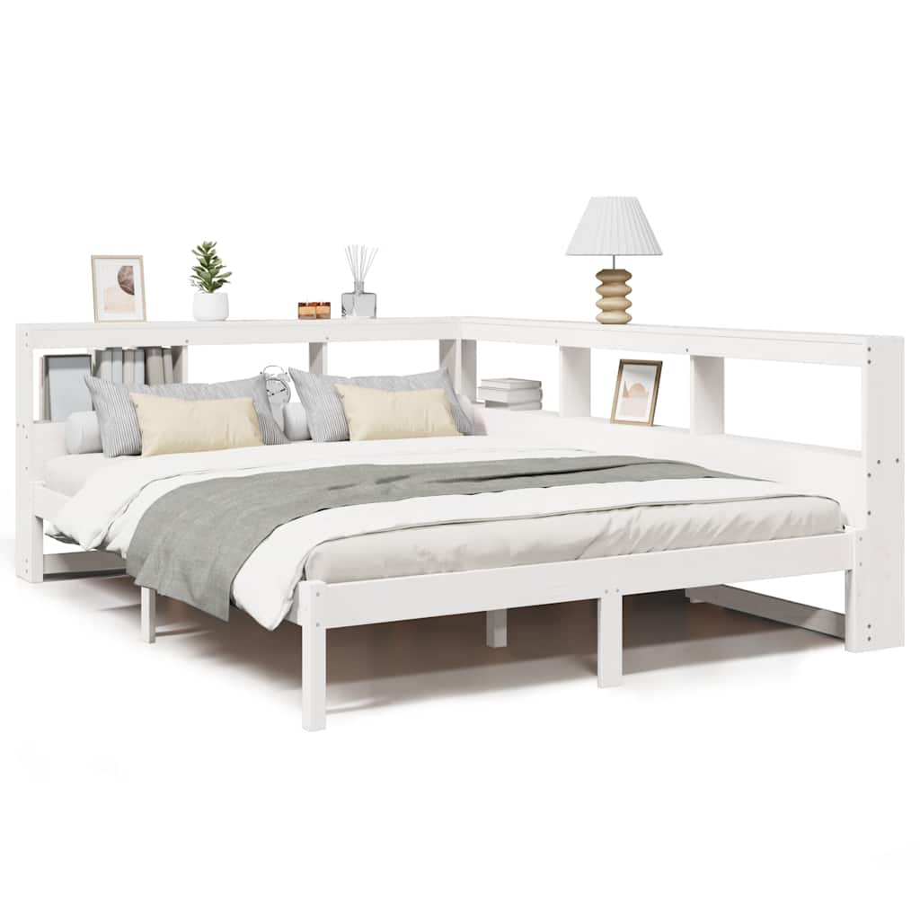 Lit bibliothèque sans matelas blanc 140x190 cm bois pin massif