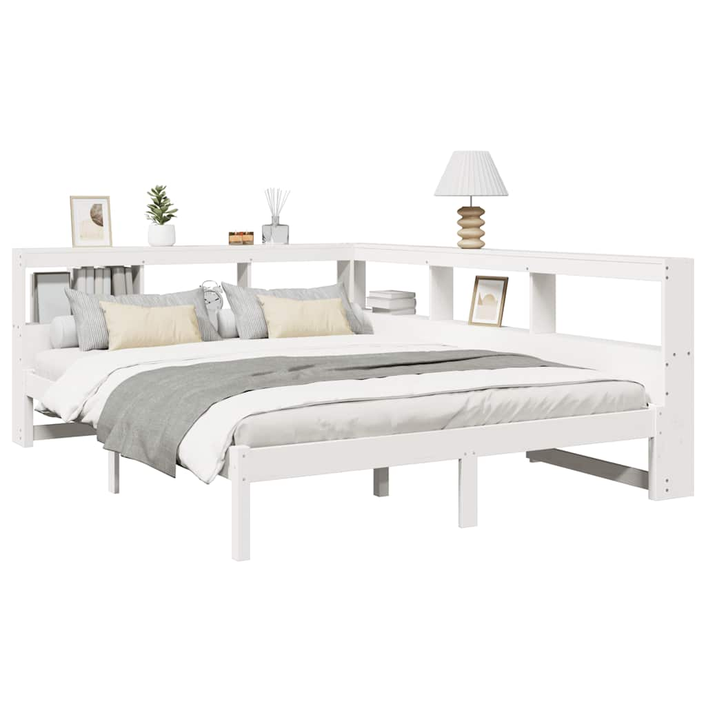 Lit bibliothèque sans matelas blanc 140x190 cm bois pin massif