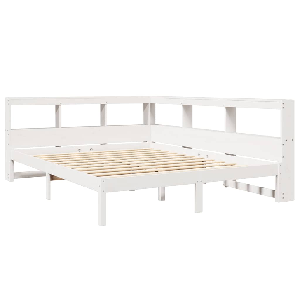 Lit bibliothèque sans matelas blanc 140x190 cm bois pin massif